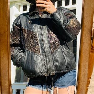 Vintage Genuine Butter Leather Gold Roses Jacket